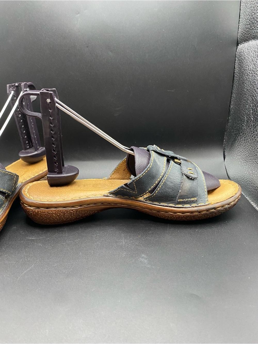 Born Women Blue Sandal SZ 7 EU 38 Hand Crafted Leather Slide Good Condition - Picture 7 of 11